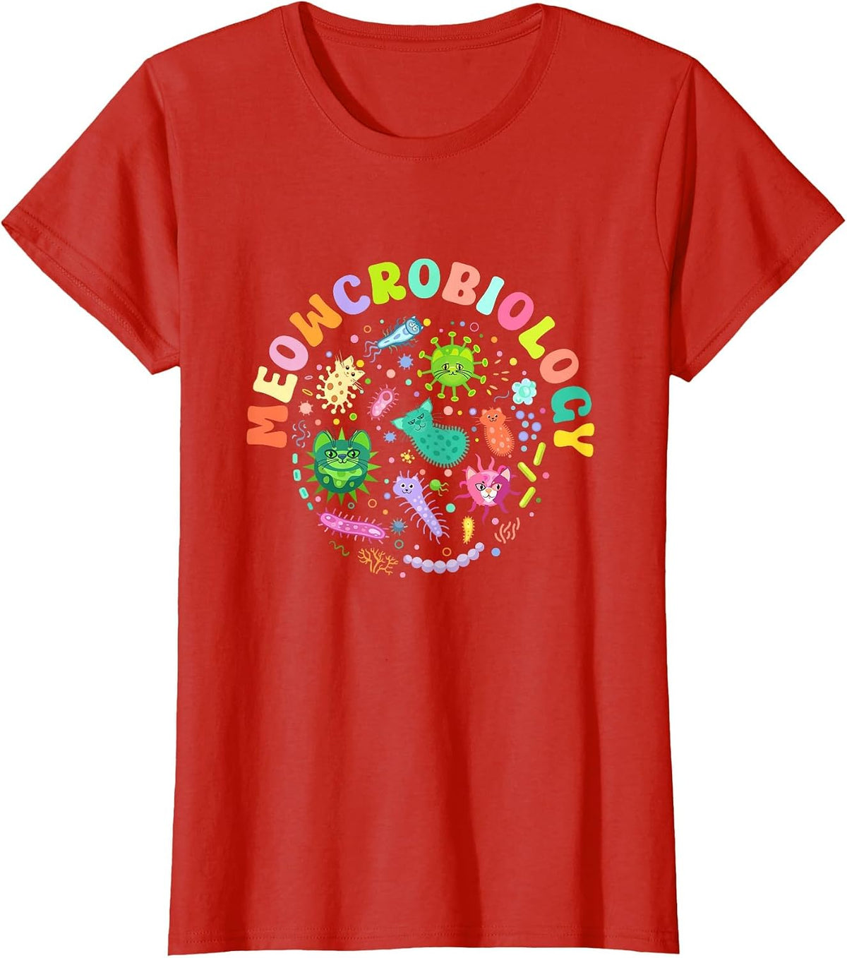 Meowcrobiology Funny Cats Microbiology Science Teacher T-Shirt - Red