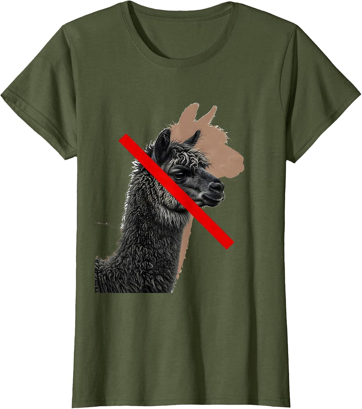 Women's Alpaca Profile Humor Casual T-Shirt - Olive Green