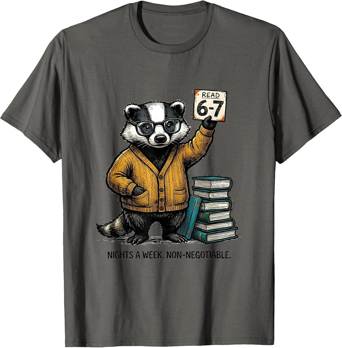 Men's Read 6-7 Nights A Week Non-Negotiable Teacher Meme T-Shirt - Asphalt Grey