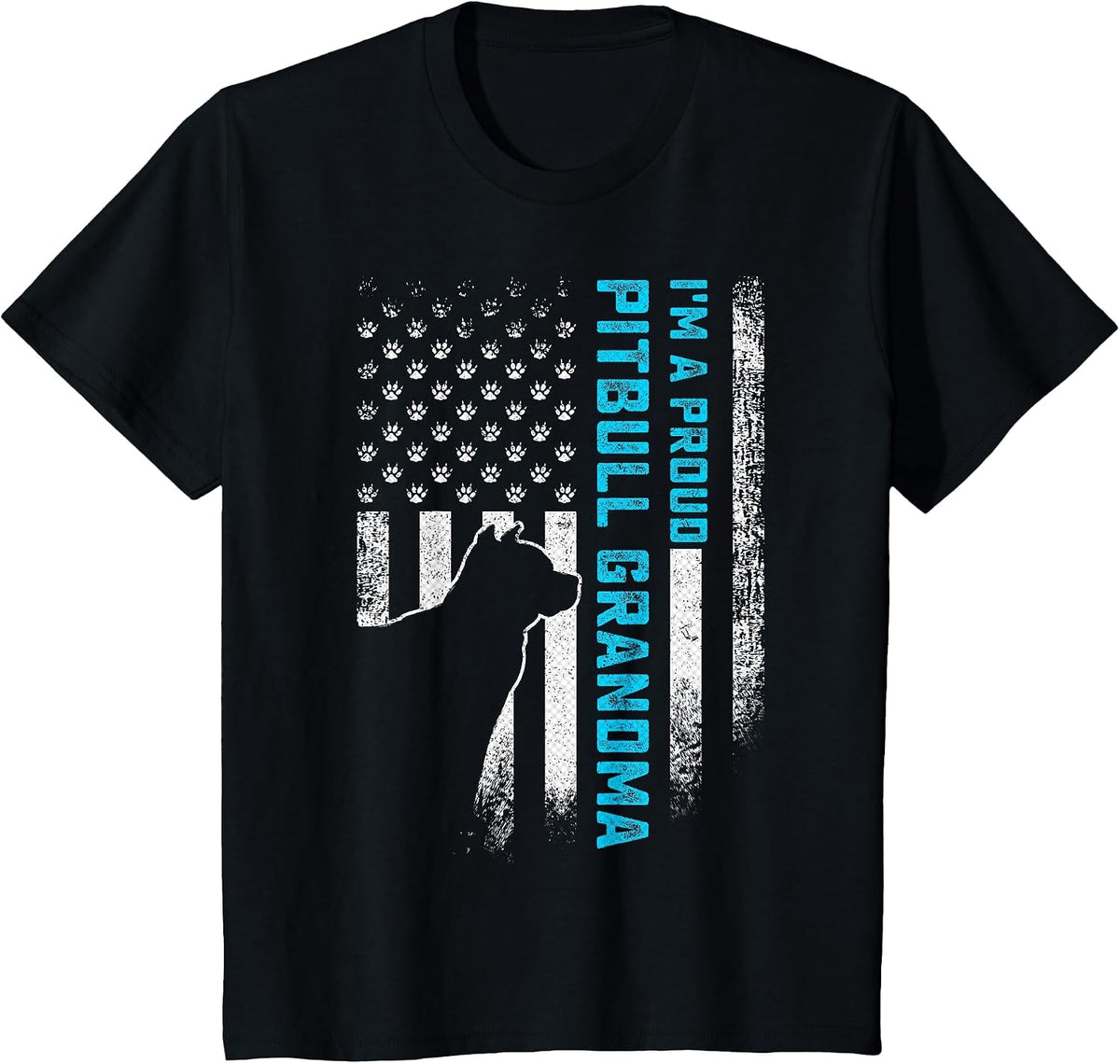 Vintage American Flag I'm A Proud Pitbull Grandma Pittie Dog T-Shirt - Black