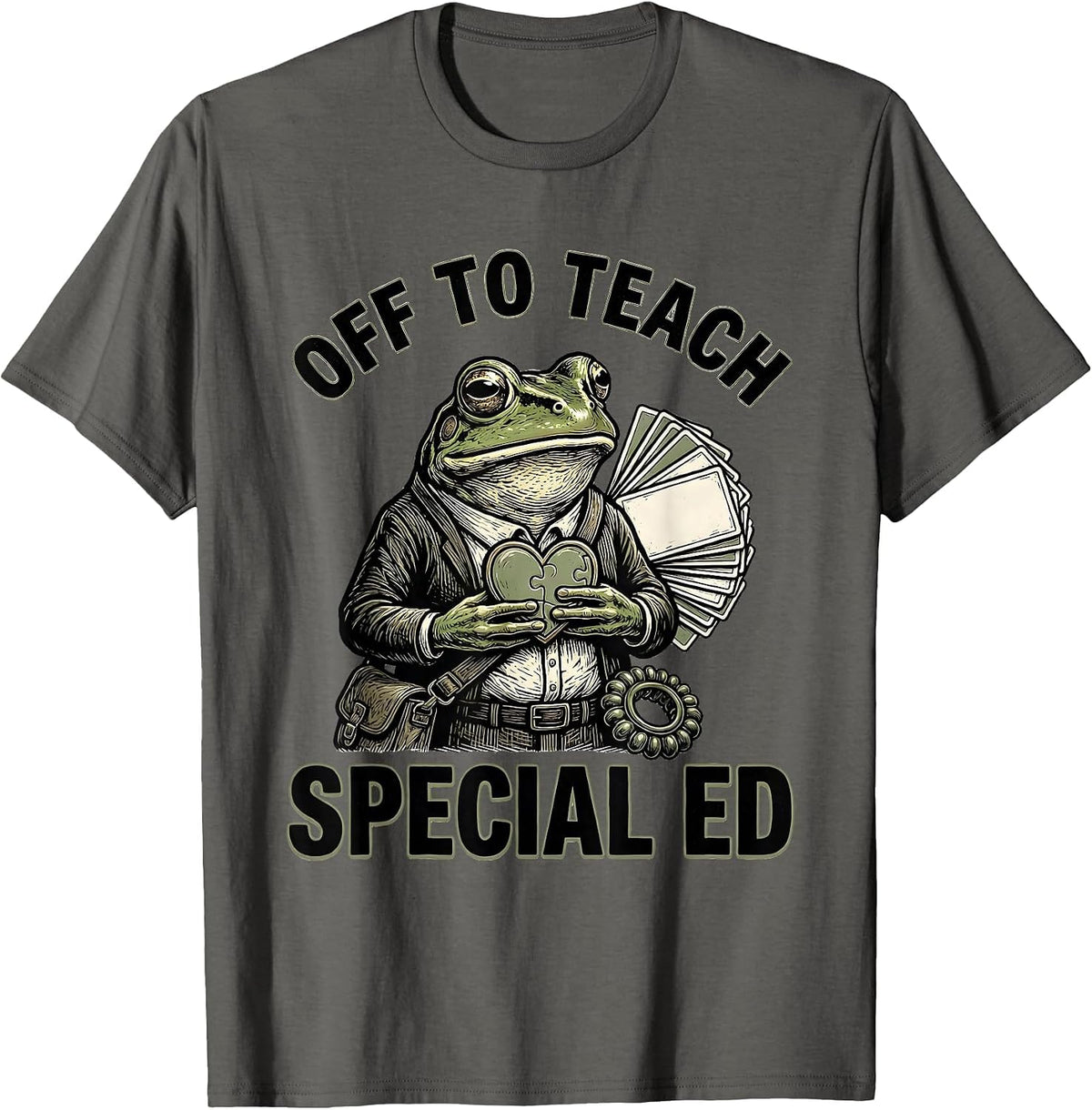 Men's Off To Teach Special Ed Funny Teacher Frog Back To School T-Shirt - Asphalt Grey