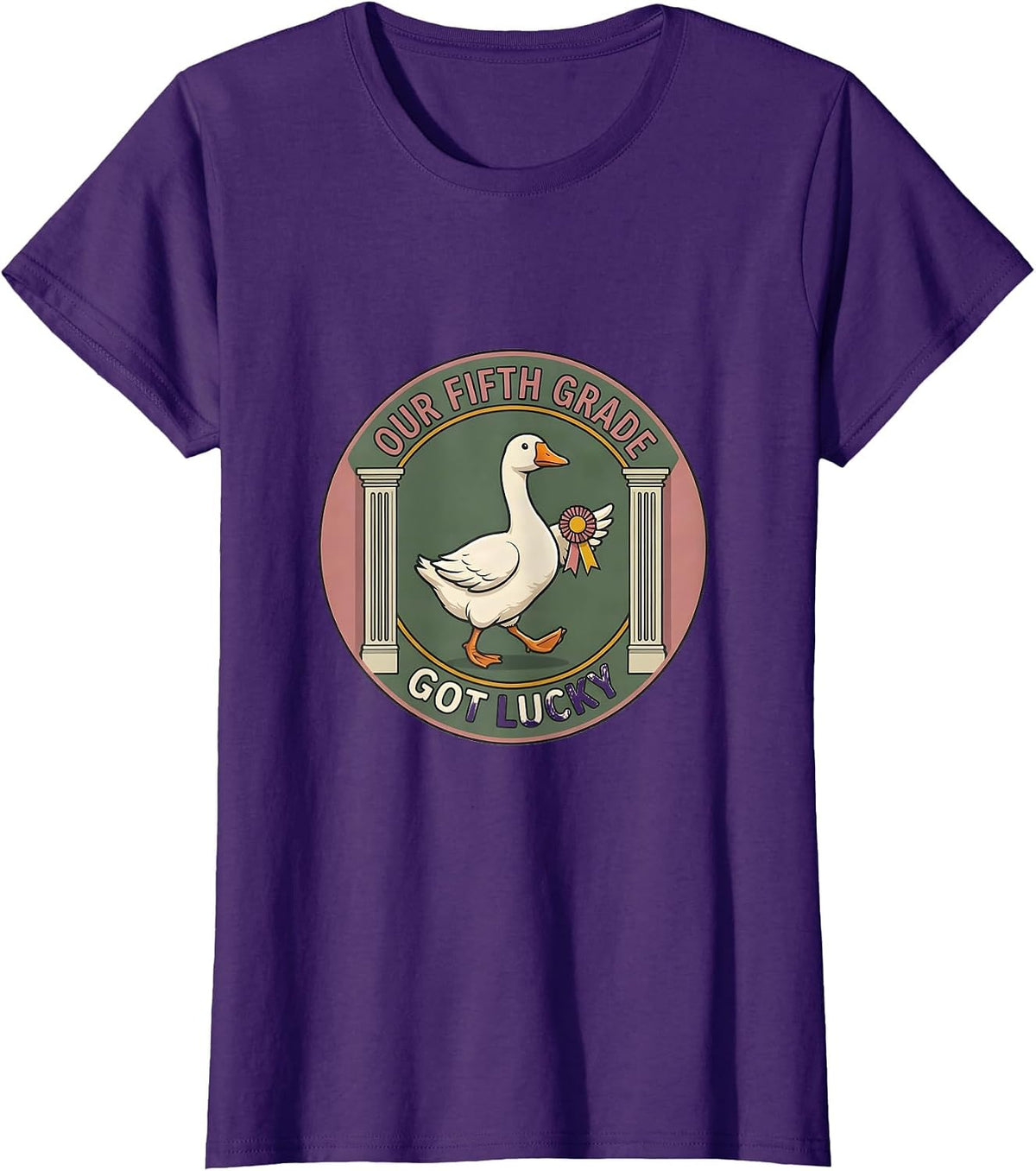 Women's Our Fifth Grade Got Lucky Cute Goose Teacher Back To School T-Shirt - Purple