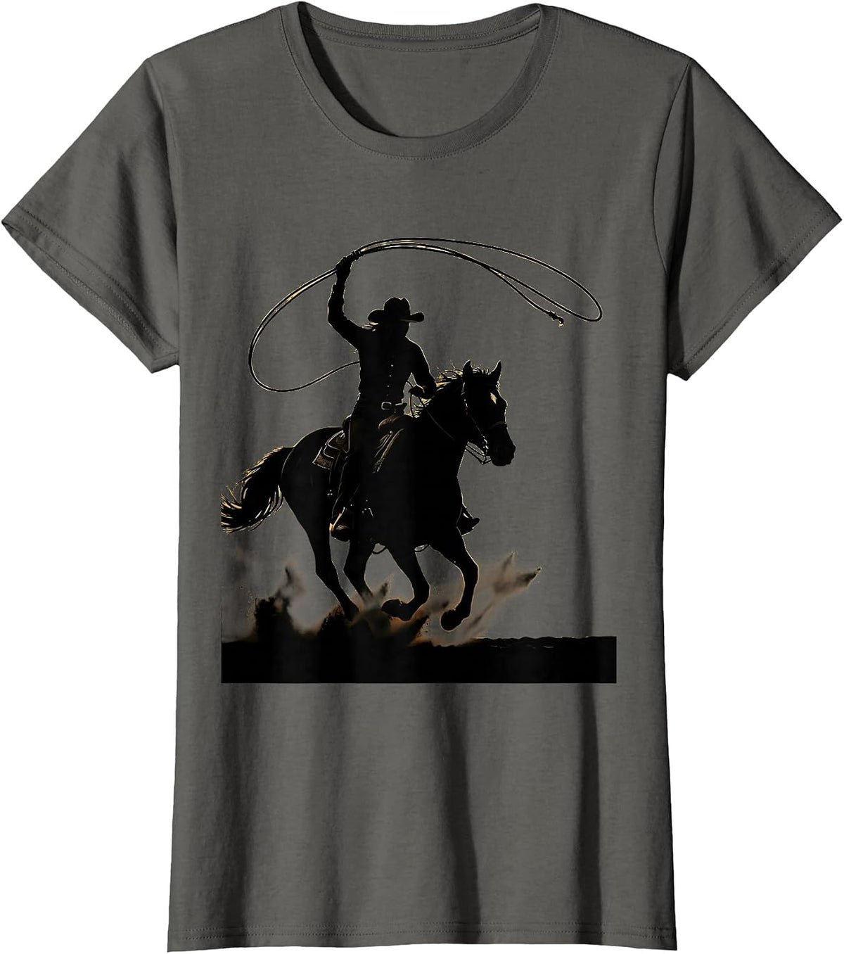 Women's Cowgirl Swinging Rope Rodeo Arena Graphic T-Shirt - Asphalt Grey