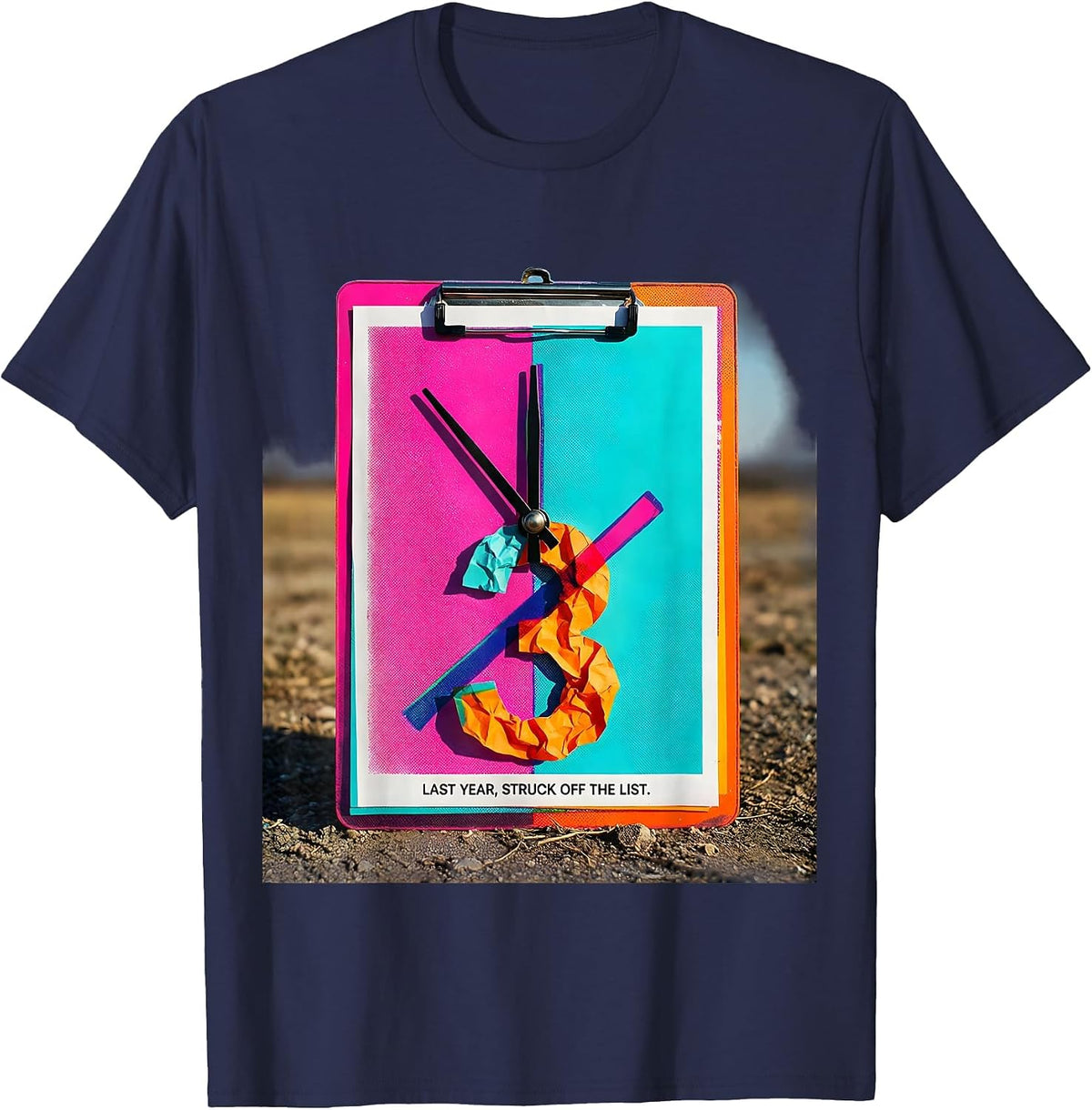 Last Year, Struck Off The List Whimsical New Year Eve Party T-Shirt - Navy Blue