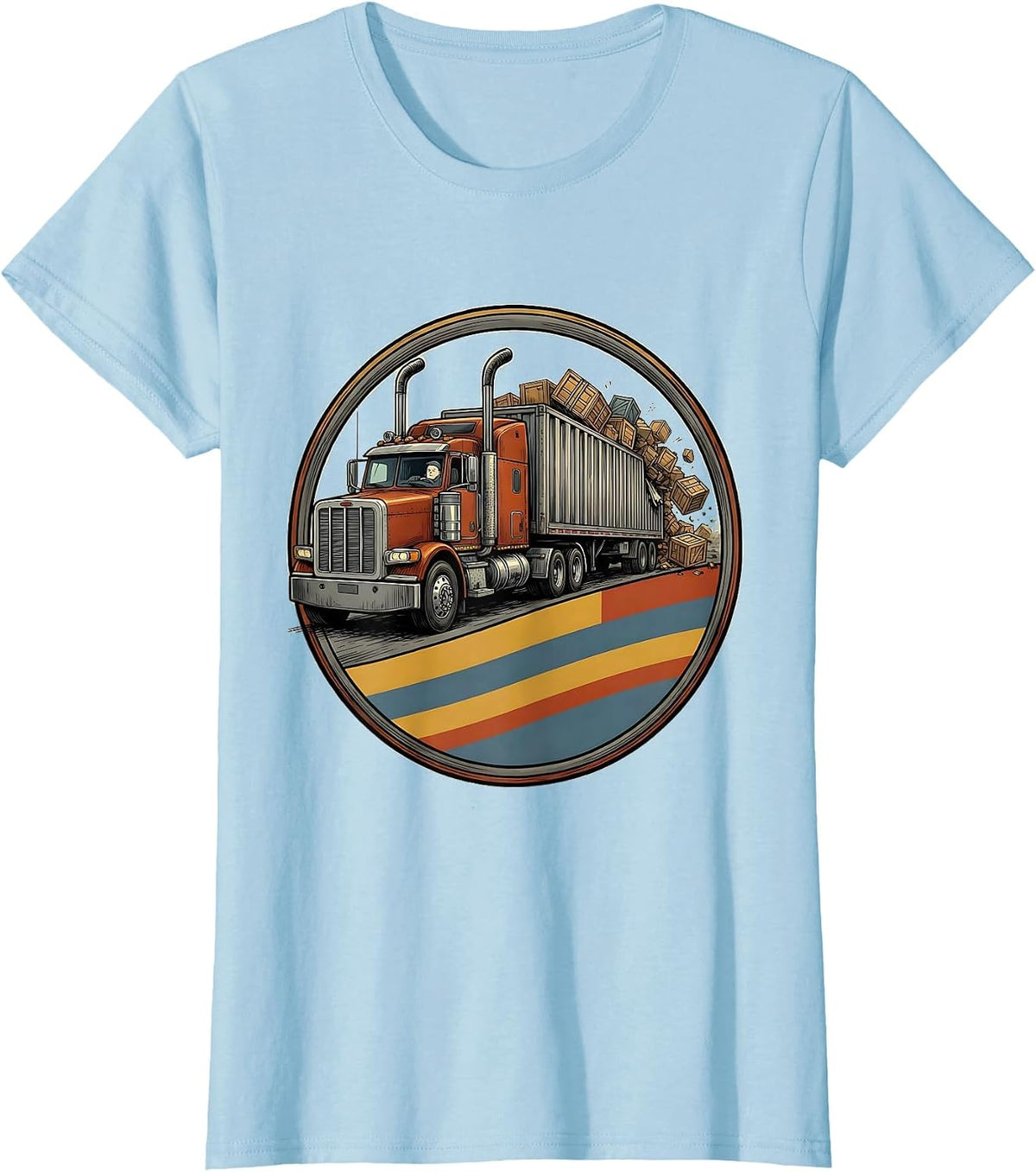 Semi Trucker Badge Funny Truck Driver Gift T-Shirt - Baby Blue