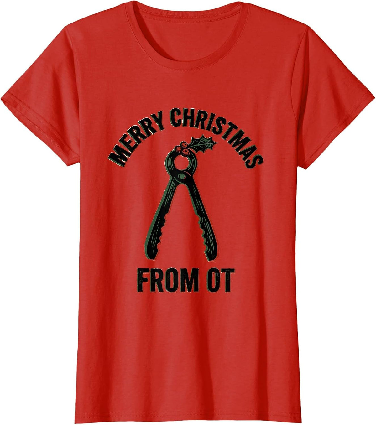 Merry Christmas From OT Linocut Occupational Therapy T-Shirt - Red
