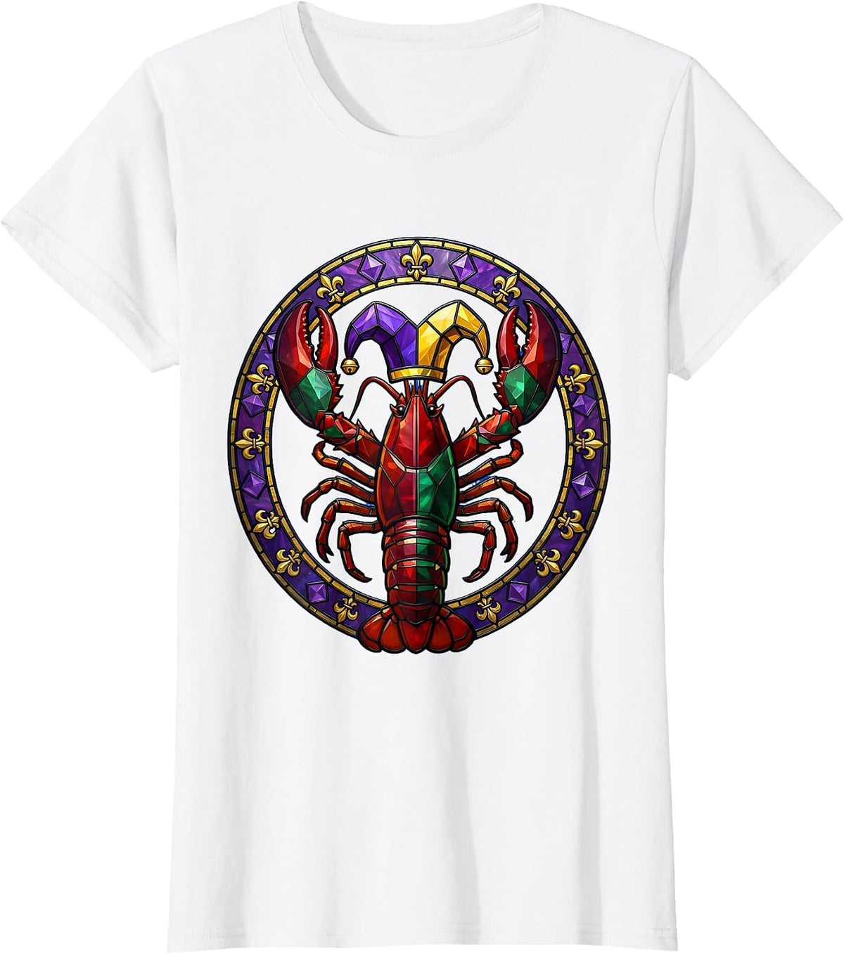 Mardi Gras Crawfish Jester Hat Illustration T-Shirt - White