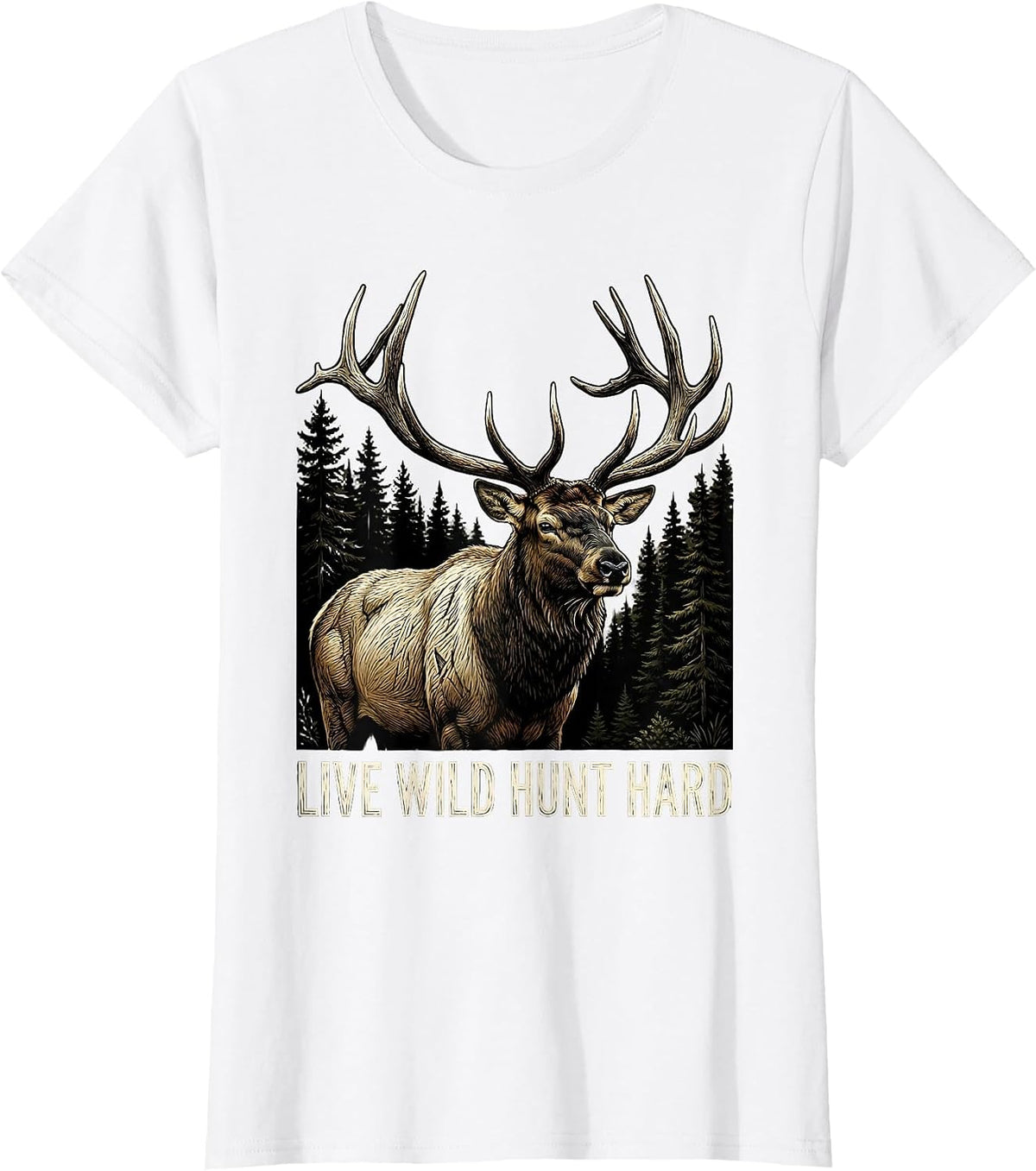 Live Wild Hunt Hard Camo Hunting Design T-Shirt - White