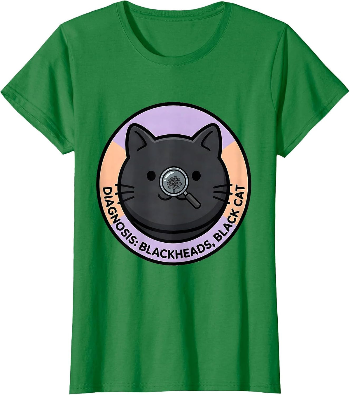 Women's Diagnosis: Blackheads, Black Cat Cute Kawaii Dermatology T-Shirt - Kelly Green