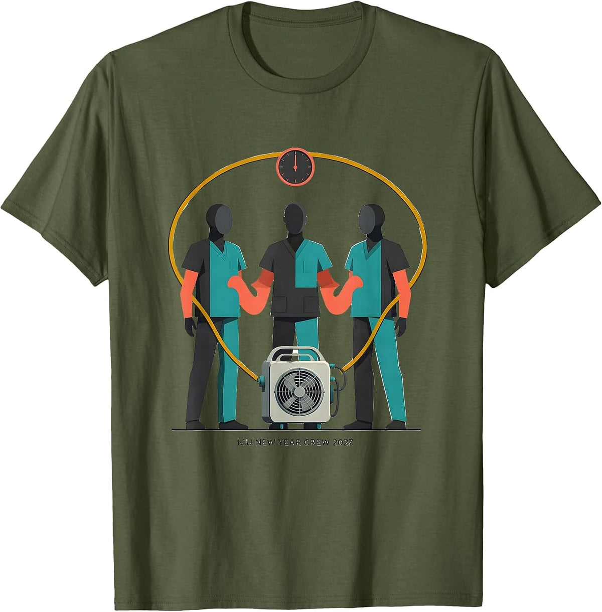 ICU New Year Crew 2027 Midcentury Modern Nurse Crew Party T-Shirt - Olive Green