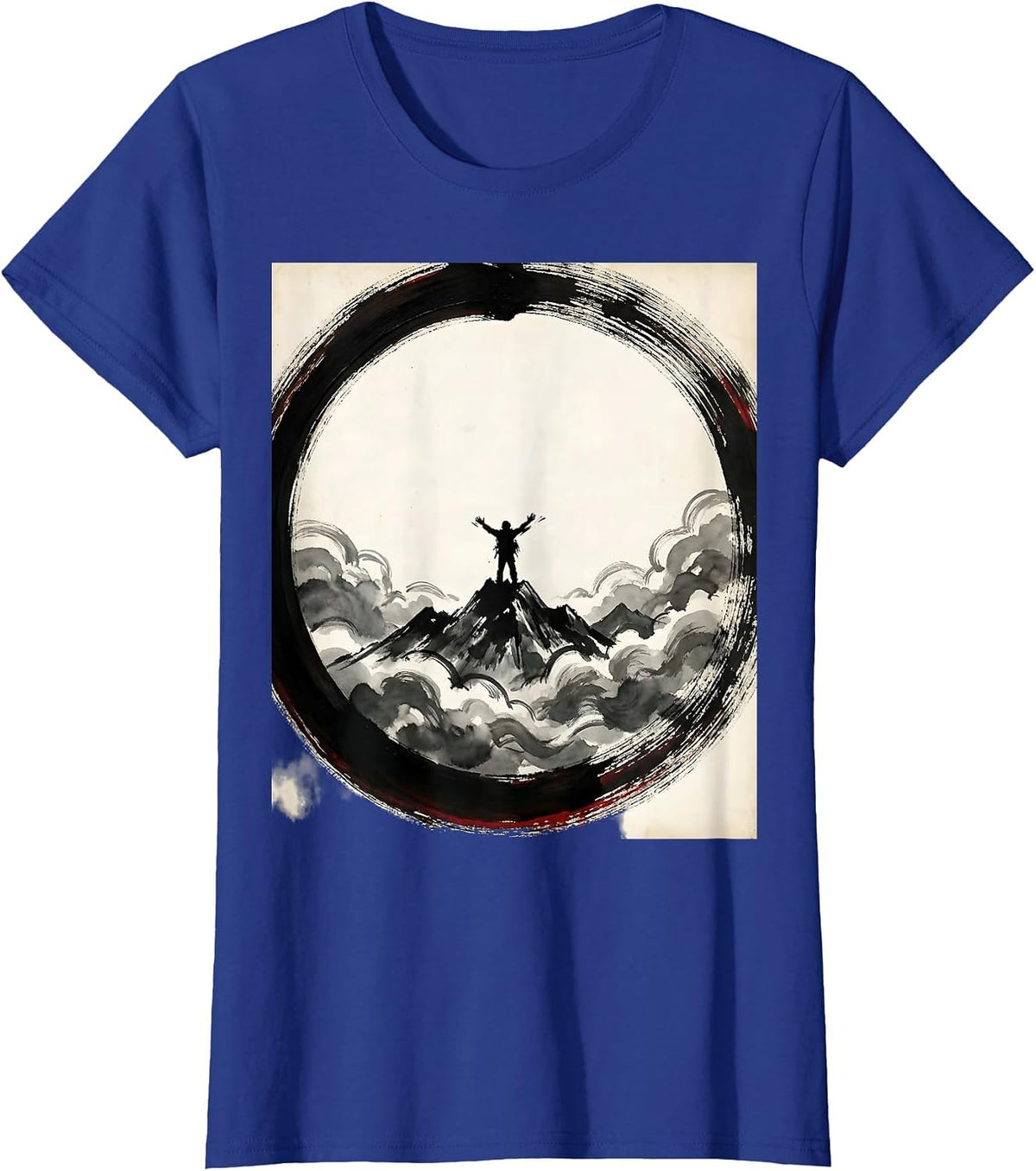 Women's Hiker Summit Above the Clouds Mountain Illustration T-Shirt - Royal Blue