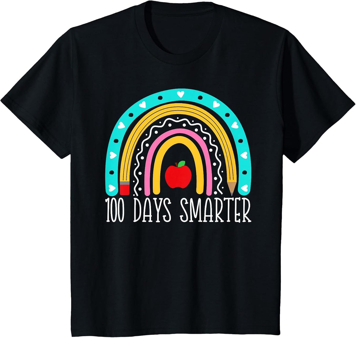 100 Days Smarter Kids Rainbow 100th Day of School Teacher T-Shirt - Black