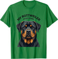 Men's My Rottweiler Stays Cool Flat Vector Dog Breed Portrait T-Shirt - Kelly Green
