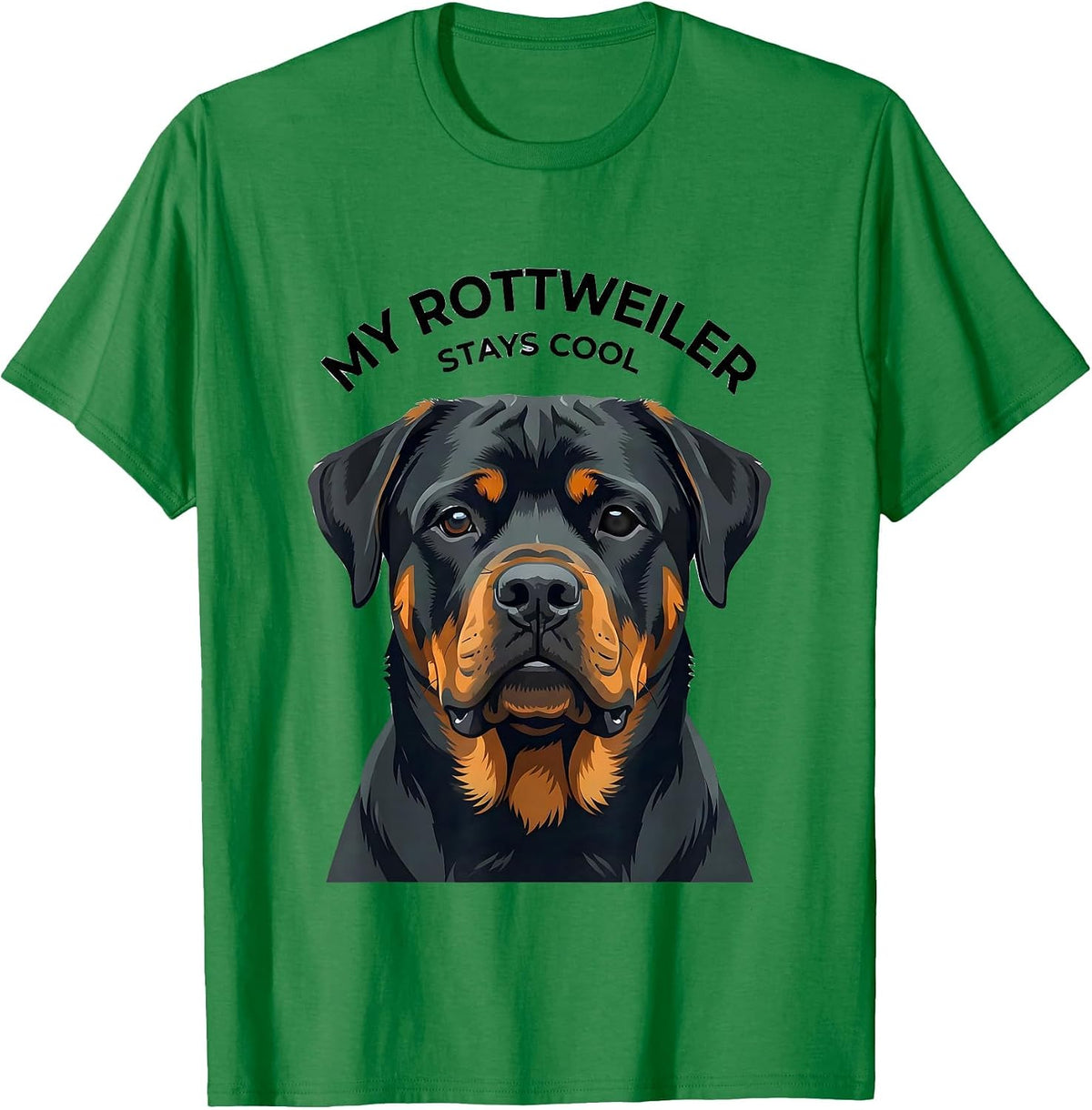 Men's My Rottweiler Stays Cool Flat Vector Dog Breed Portrait T-Shirt - Kelly Green
