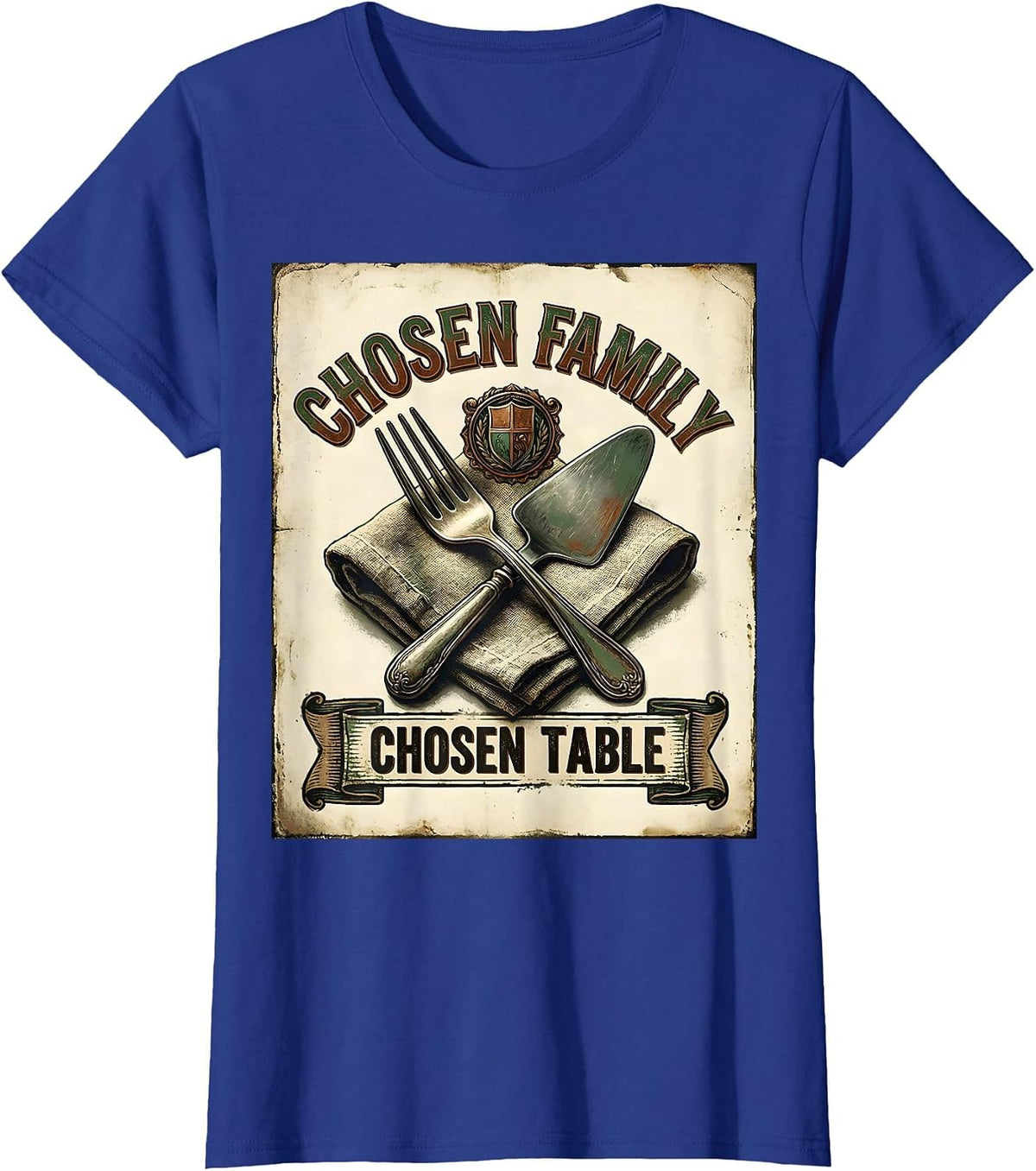 Women's Chosen Family Chosen Table Vintage Friendsgiving Matching T-Shirt - Royal Blue
