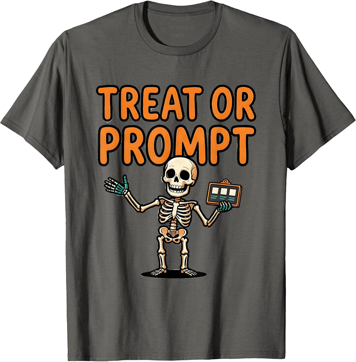 Treat Or Prompt Halloween Speech Therapy SLP Teacher Humor T-Shirt - Asphalt Grey