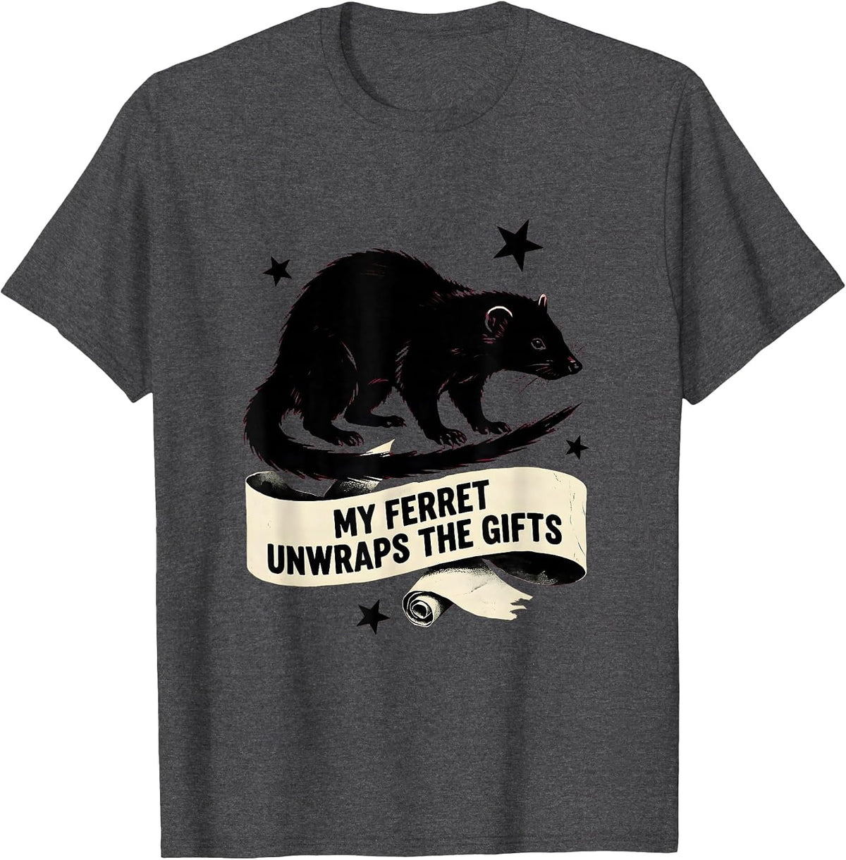 Men's My Ferret Unwraps The Gifts Funny Ferret Lover Christmas T-Shirt - Dark Heather Grey