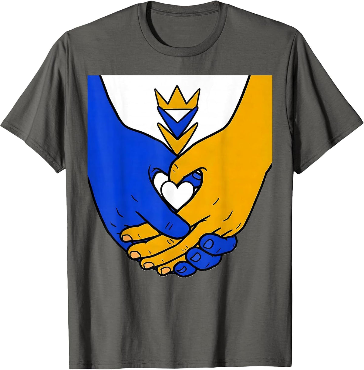 Linked Hands Down Syndrome Awareness Family Support T-Shirt - Asphalt Grey