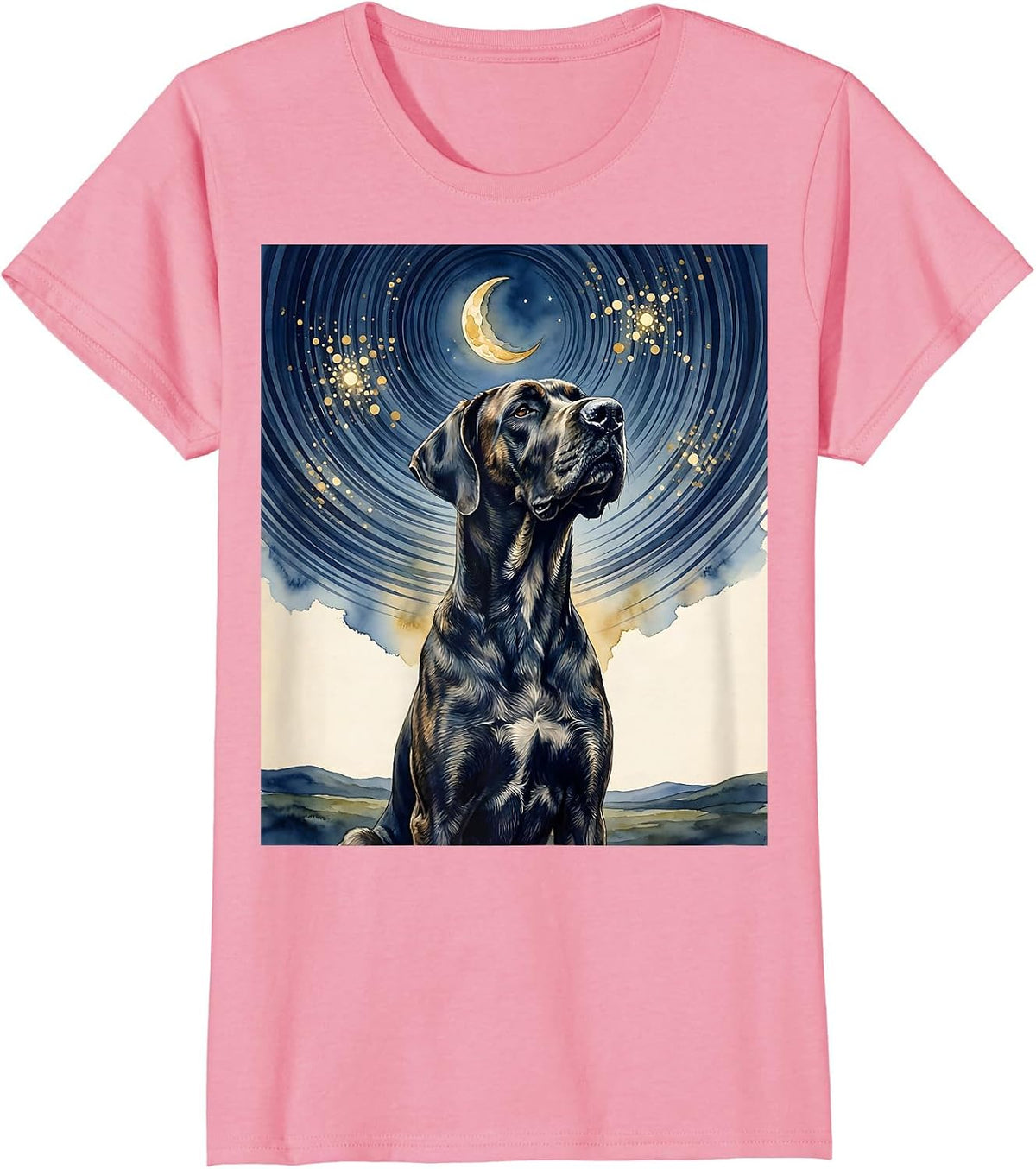 Women's Great Dane Van Gogh Style Starry Night Portrait T-Shirt - Pink