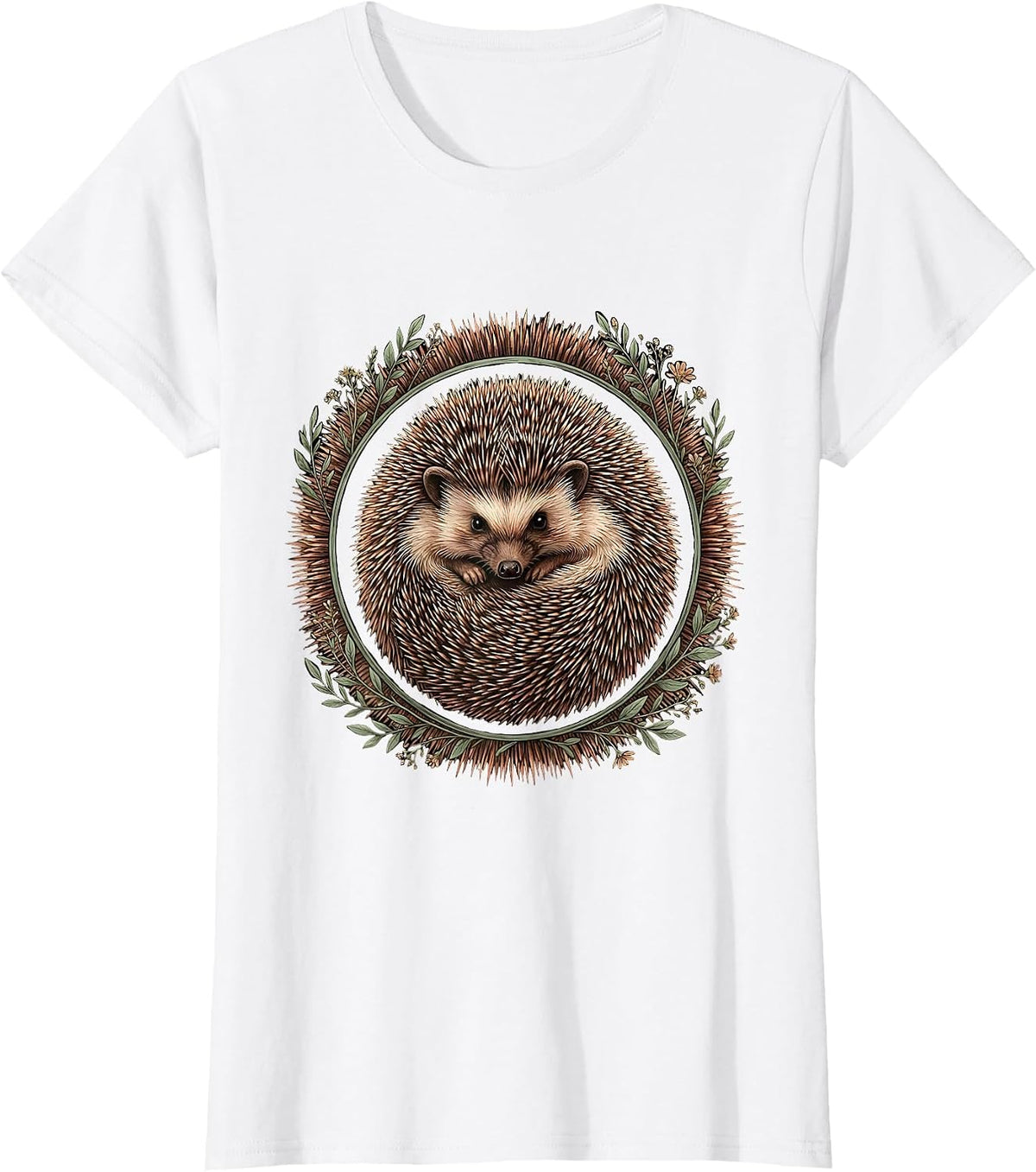 Hedgehog Curled Up Defensive Ball Cute Wildlife Art T-Shirt - White