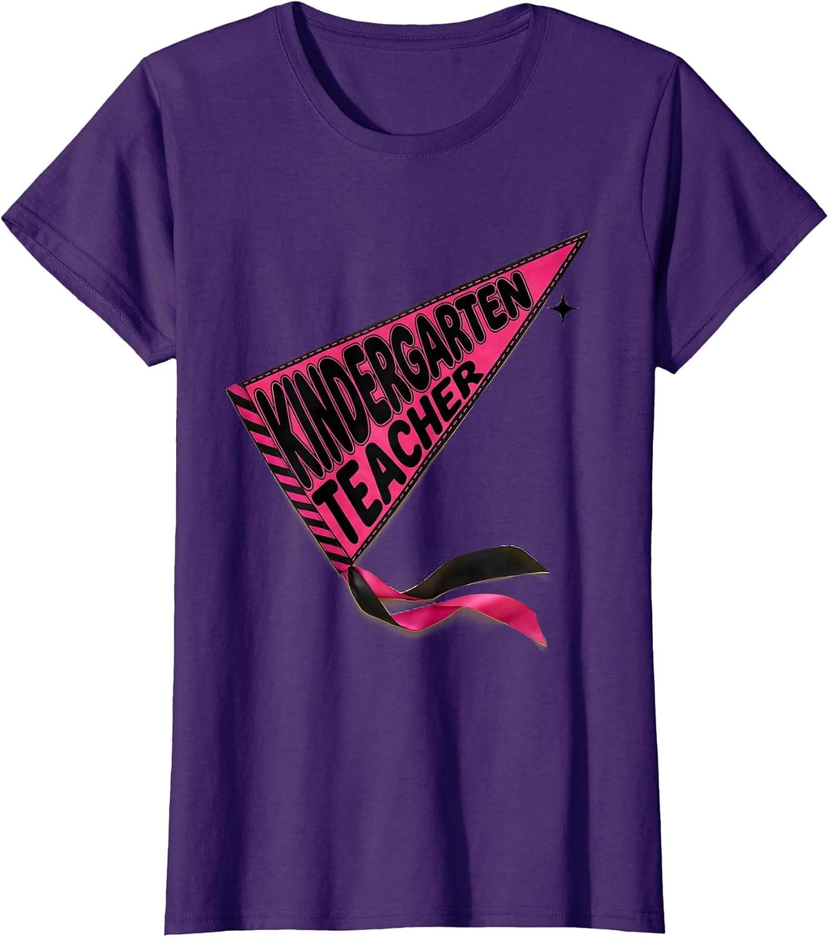 Women's Kindergarten Teacher Playful Back To School Pennant Flag T-Shirt - Purple