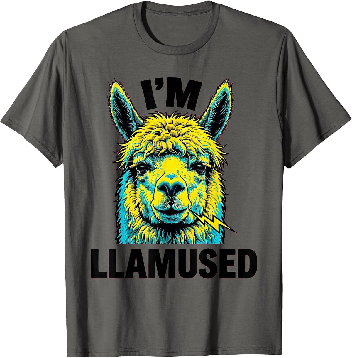 Men's I'm Llamused Pop Art Alpaca Pun Funny Novelty T-Shirt - Asphalt Grey