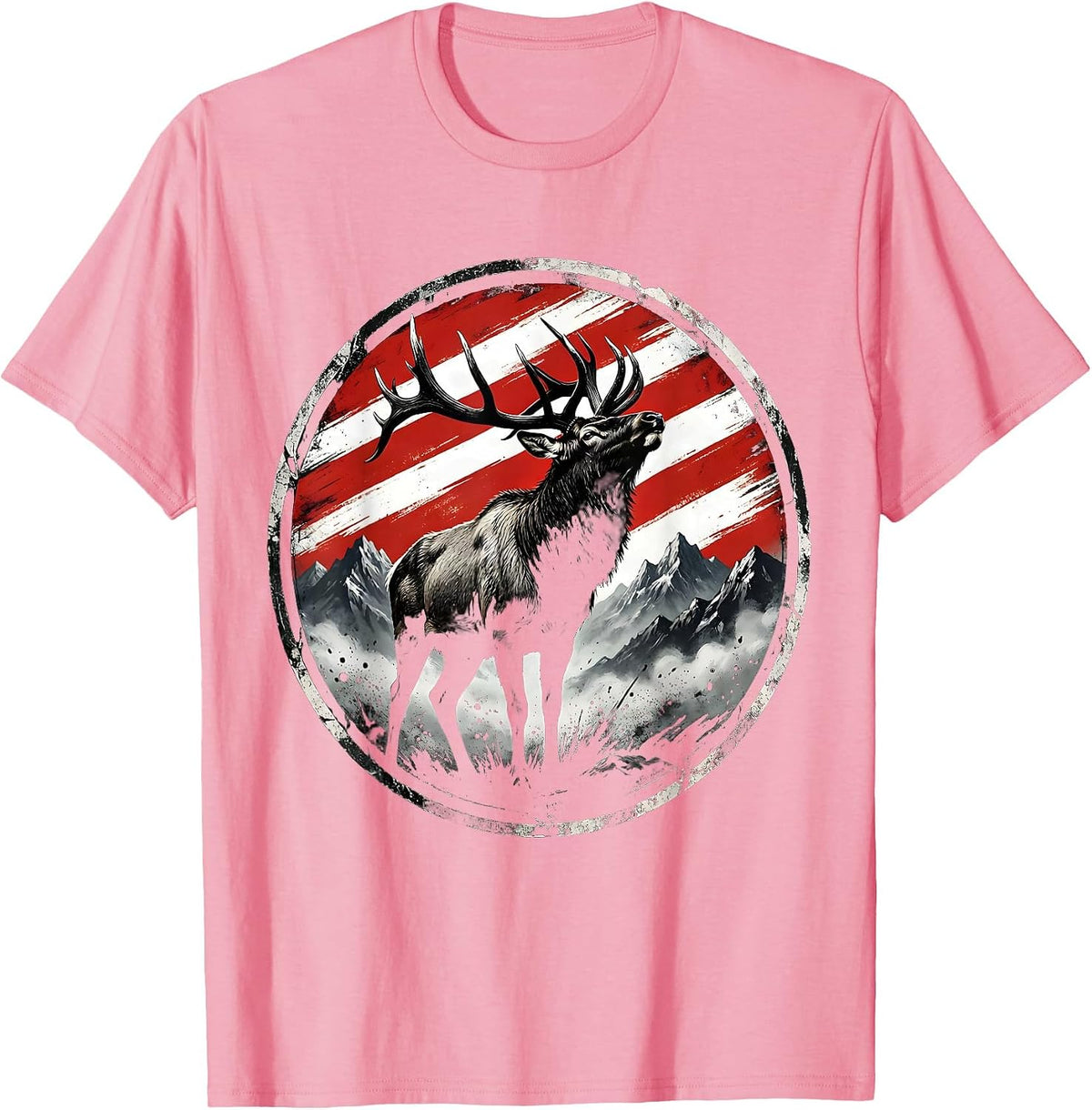 Men's Elk Bugling at Misty Mountain Dawn Camo T-Shirt - Pink