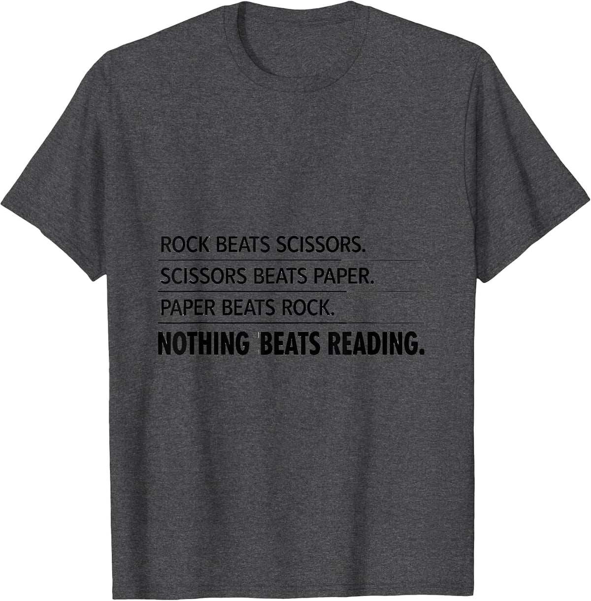 Men's Nothing Beats Reading Rock Paper Scissors Back to School T-Shirt - Dark Heather Grey