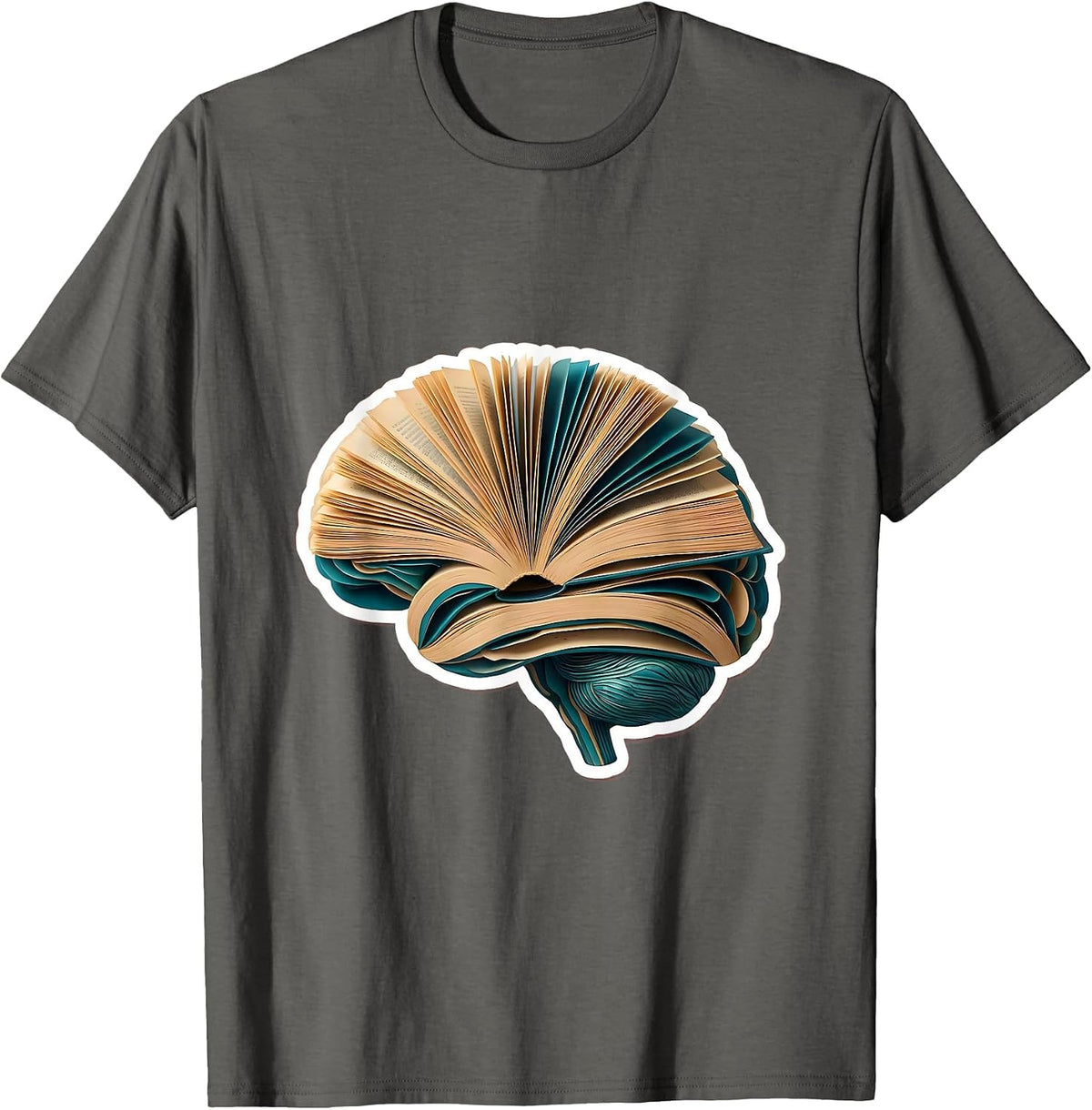 Reading Teacher Brain Book Pages Illustration T-Shirt - Asphalt Grey