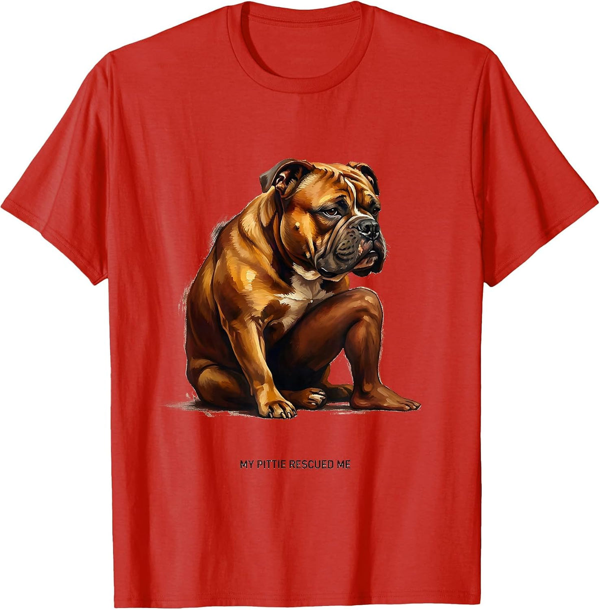 Men's My Pittie Rescued Me Funny Pitbull Dog Lover Gift T-Shirt - Red