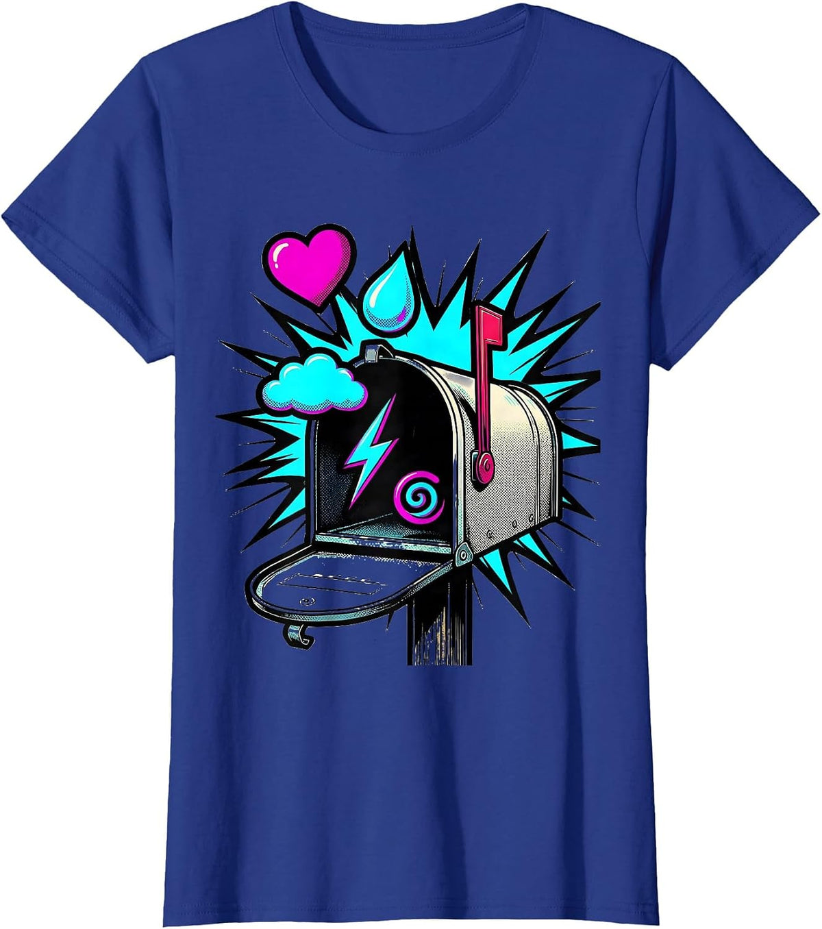 Women's Oversized Mailbox Pop Art Mental Health Awareness Counselor T-Shirt - Royal Blue