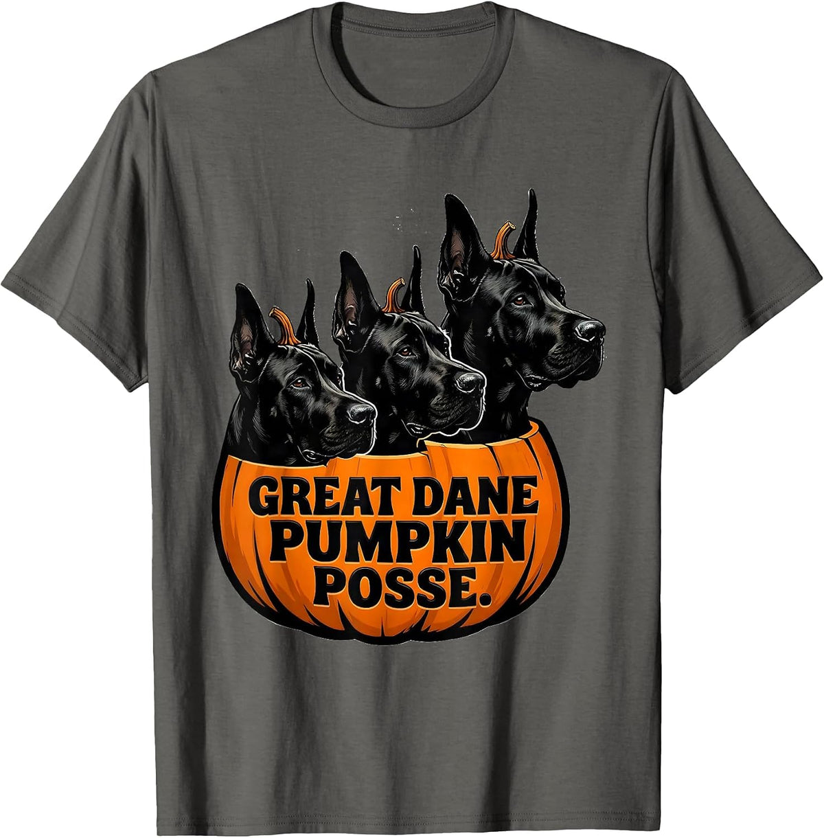 Men's Great Dane Pumpkin Posse Cute Dog Breed Halloween Costume T-Shirt - Asphalt Grey