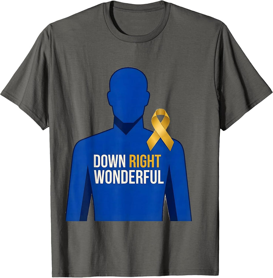 Down Right Wonderful Uplifting Down Syndrome Awareness Pride T-Shirt - Asphalt Grey