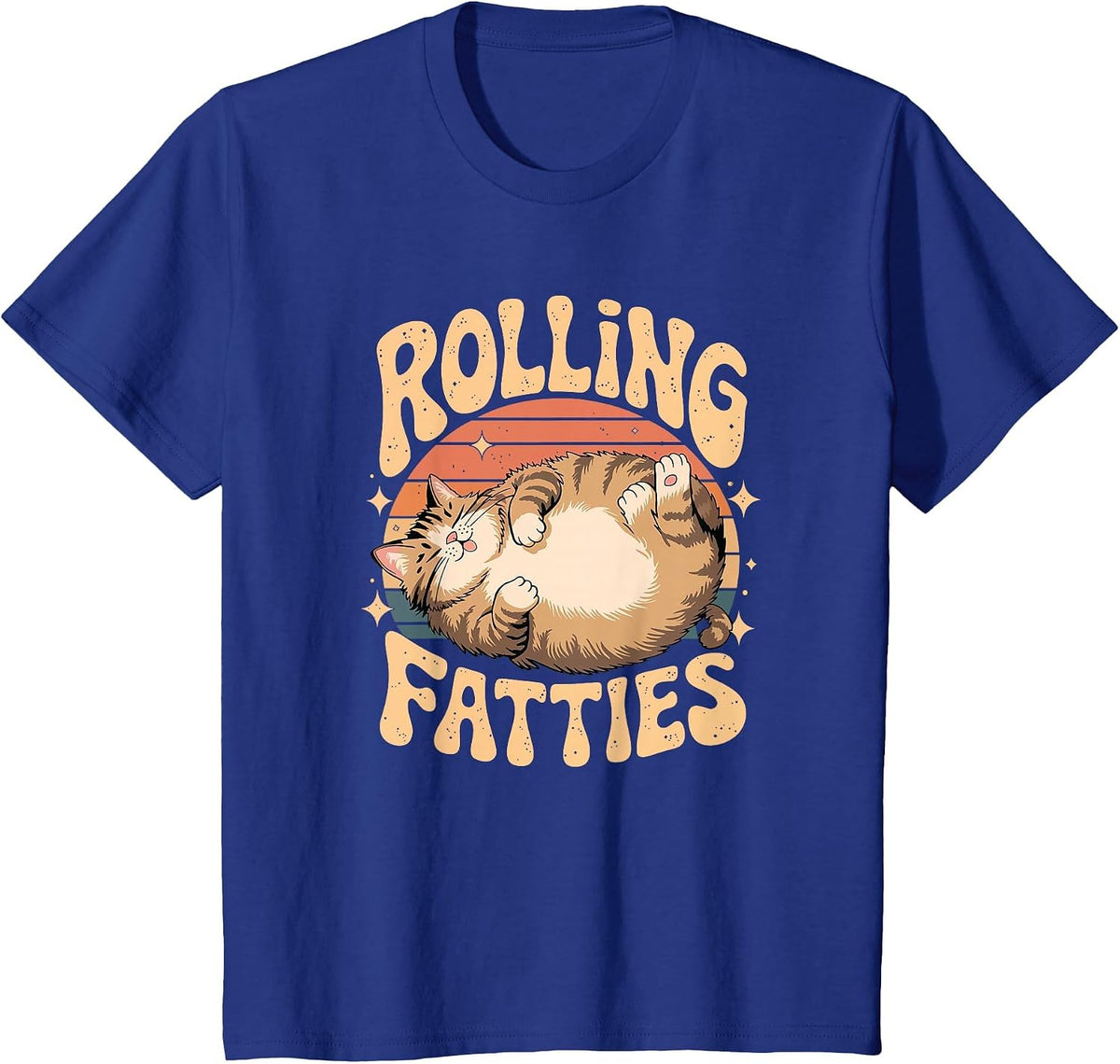 Rolling Fatties Retro Cat Humor Design T-Shirt - Royal Blue