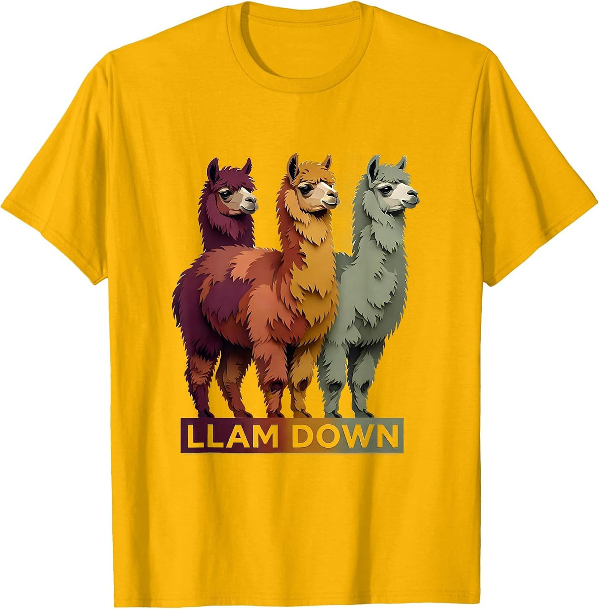 Llam Down Funny Llama Alpaca Humor Gift for Llama Lovers T-Shirt - Golden Yellow