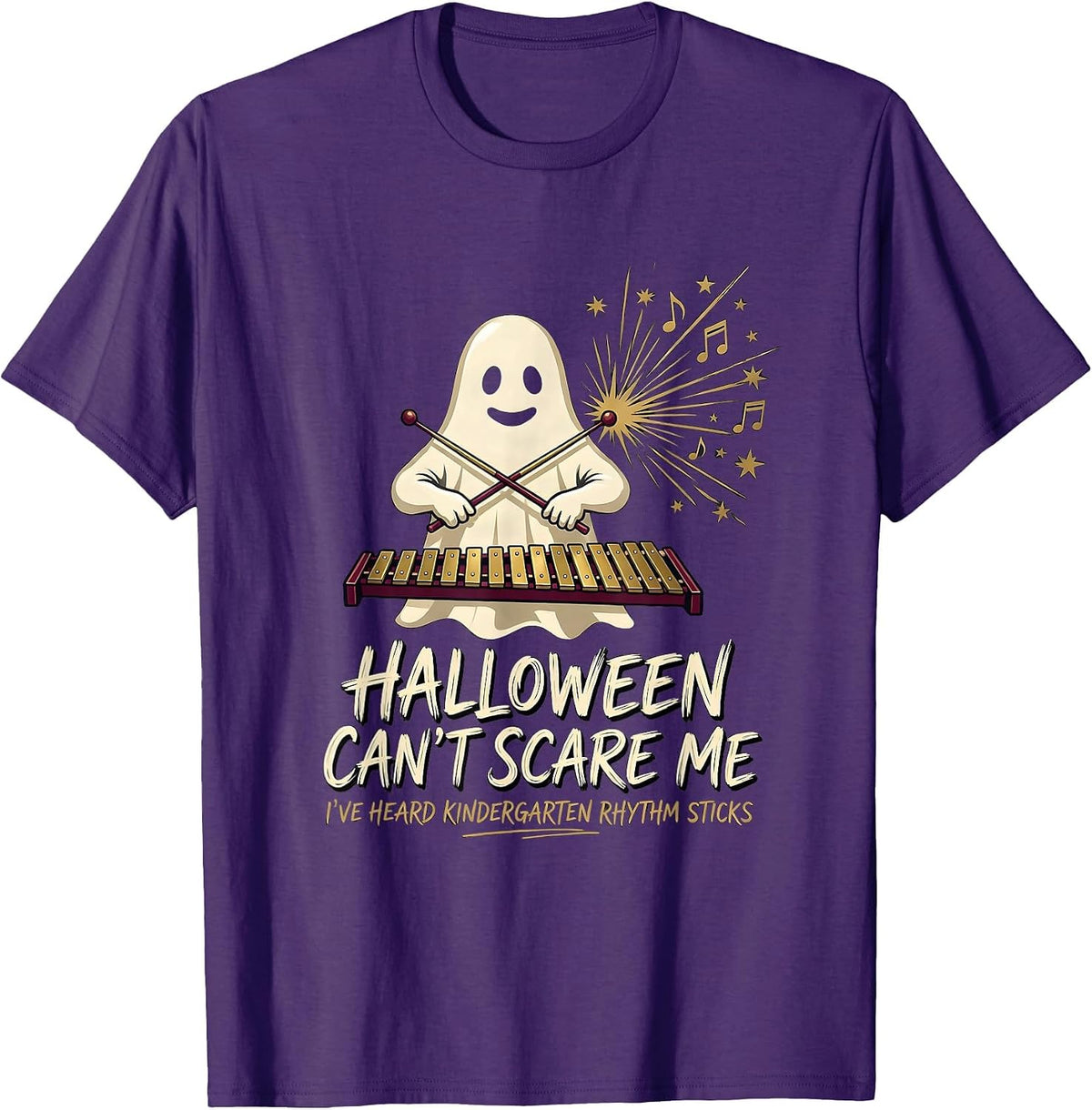 Halloween Can't Scare Me Music Teacher Ghost Humor T-Shirt - Purple