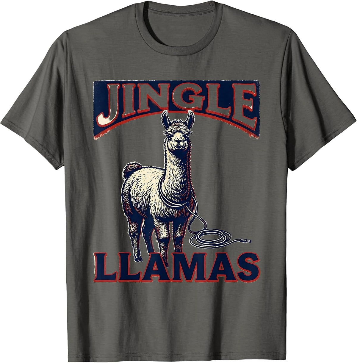 Jingle Llamas Wood Type Letterpress Funny Llama Lover T-Shirt - Asphalt Grey
