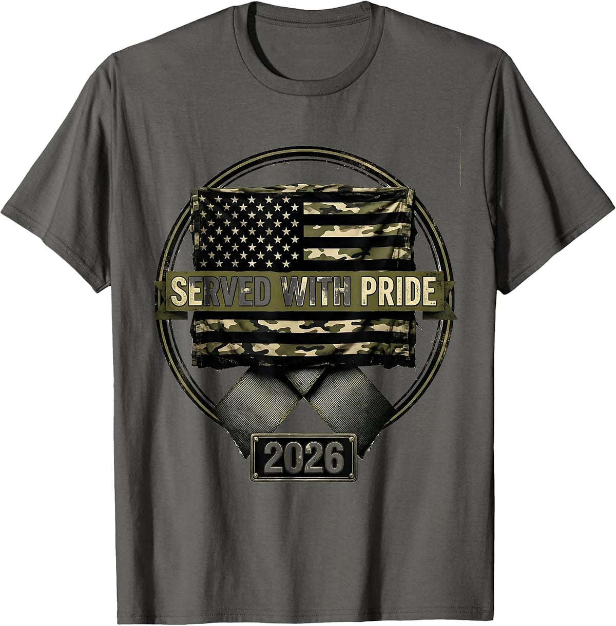 Served With Pride Distressed Military Veteran Patriotic T-Shirt - Asphalt Grey