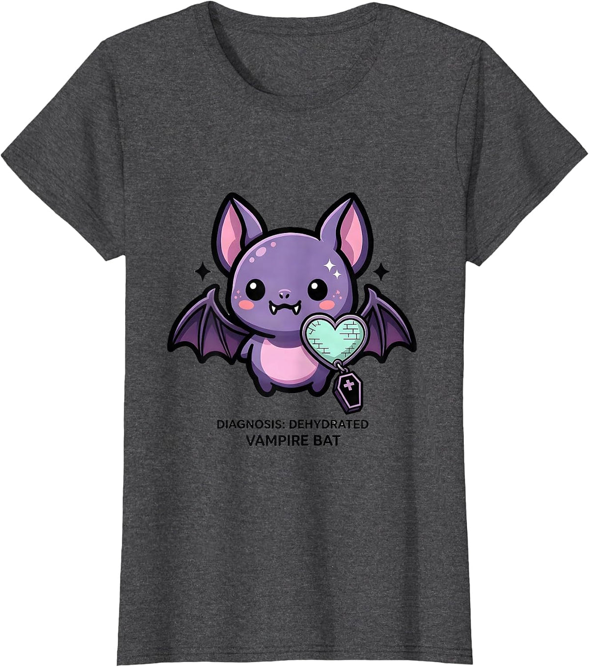Women's Diagnosis: Dehydrated, Vampire Bat Pastel Goth Kawaii T-Shirt - Dark Heather Grey