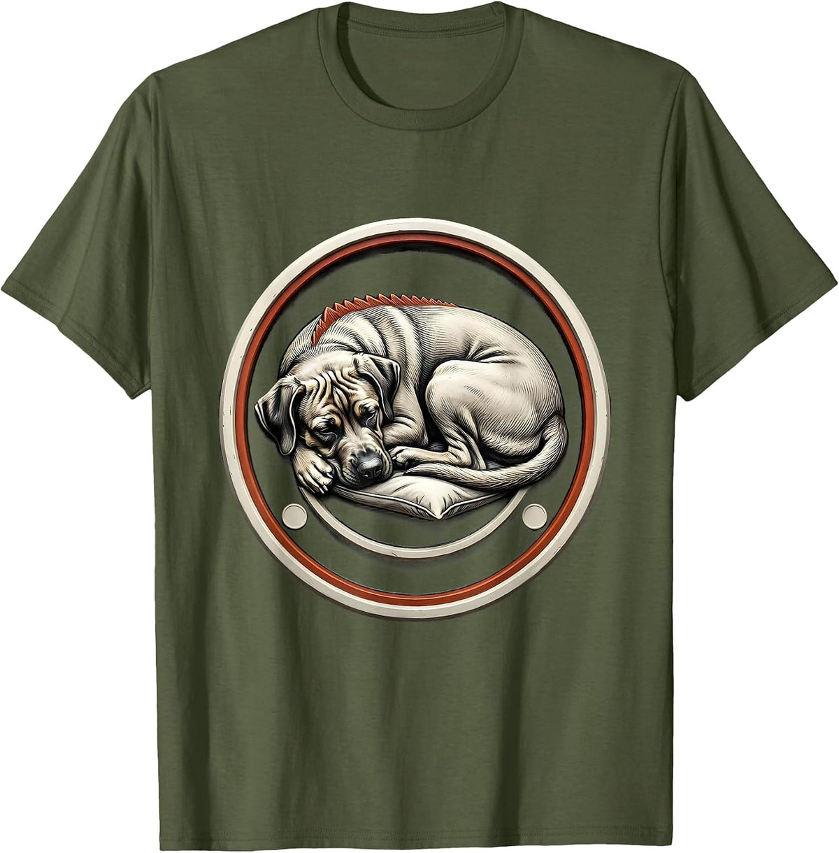 Men's Rhodesian Ridgeback Sleeping Dog Breed Loungewear Gift T-Shirt - Olive Green
