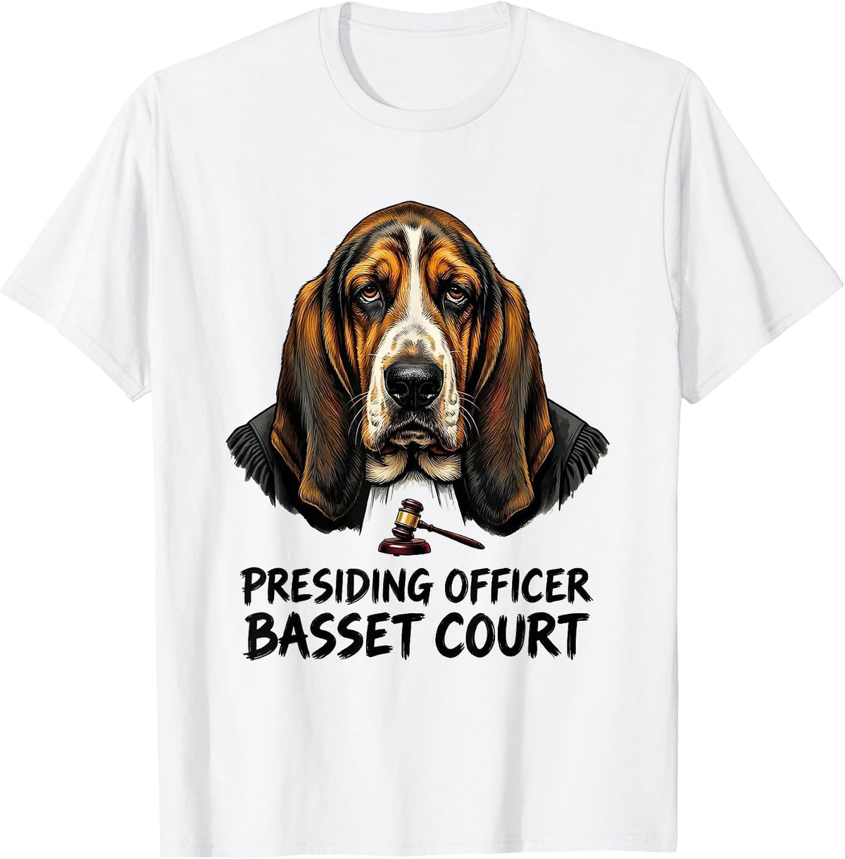 Men's Presiding Officer Basset Court Funny Dog Meme Breed Humor T-Shirt - White