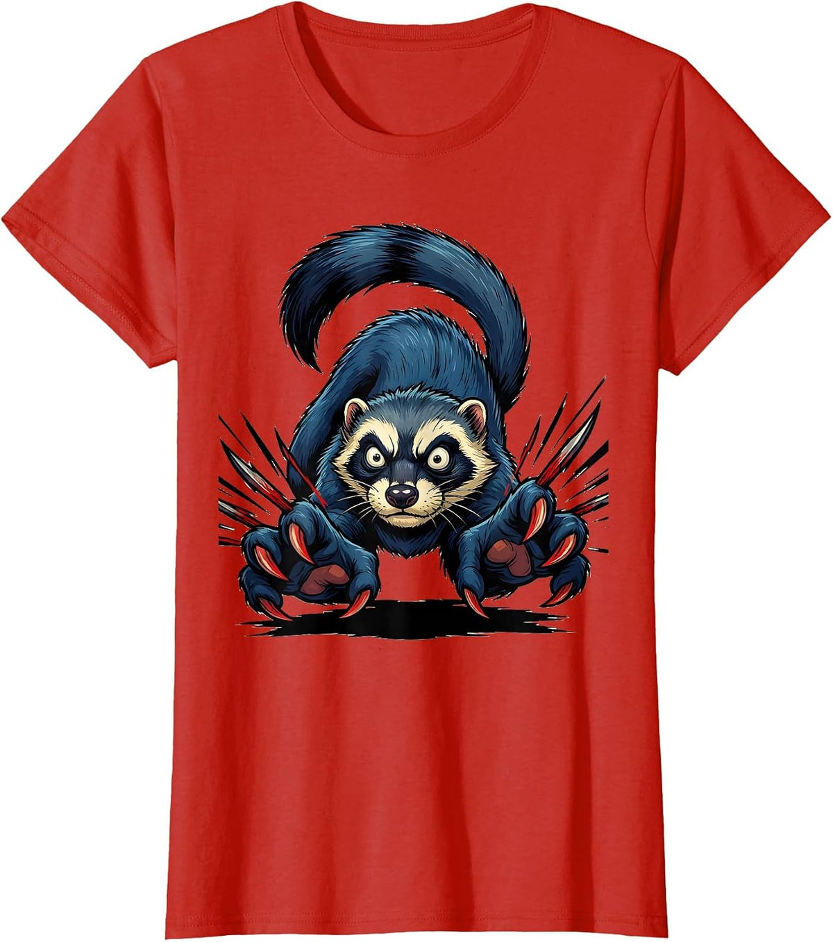 Ferret War Dance Cartoon Ferret Lover Humor T-Shirt - Red