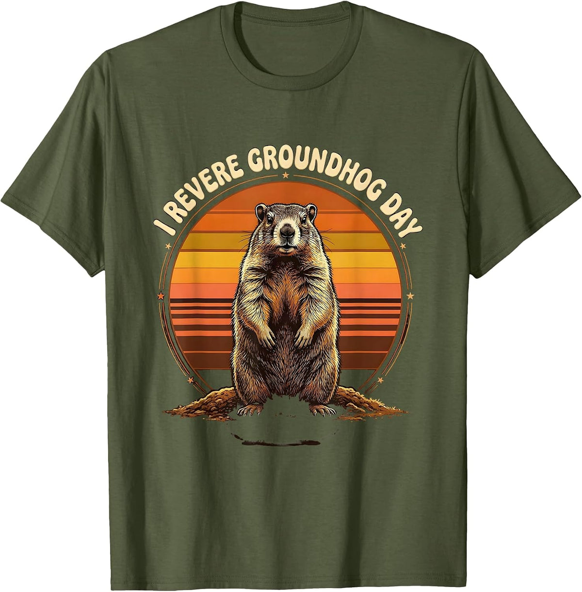 I Revere Groundhog Day Retro 70s Funny Groundhog Day Gift T-Shirt - Olive Green