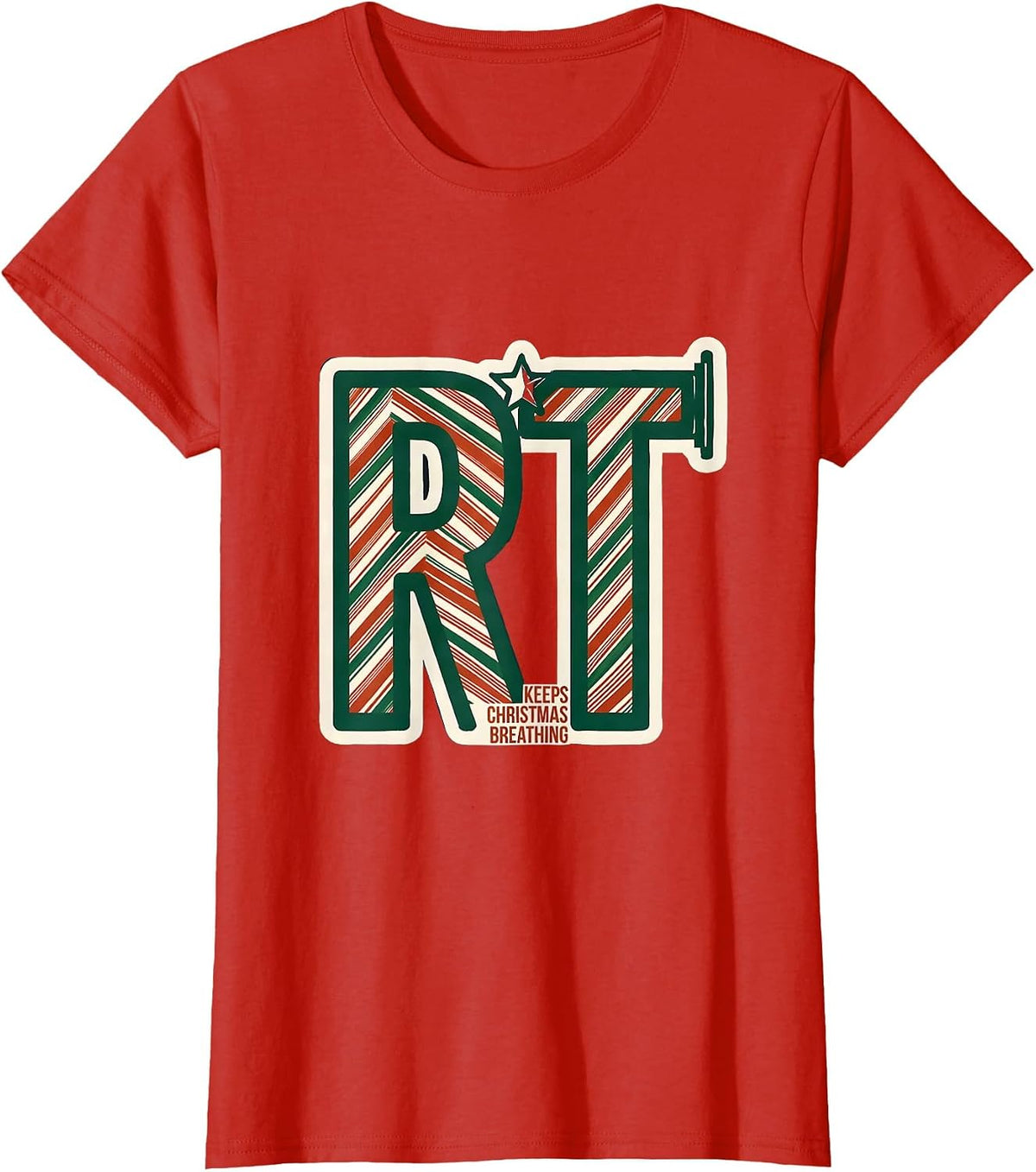 Women's RT Keeps Christmas Breathing Occupational Pride Respiratory T-Shirt - Red