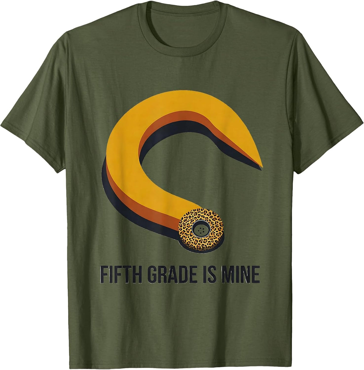 Fifth Grade Is Mine Midcentury Modern Leopard Print Teacher T-Shirt - Olive Green