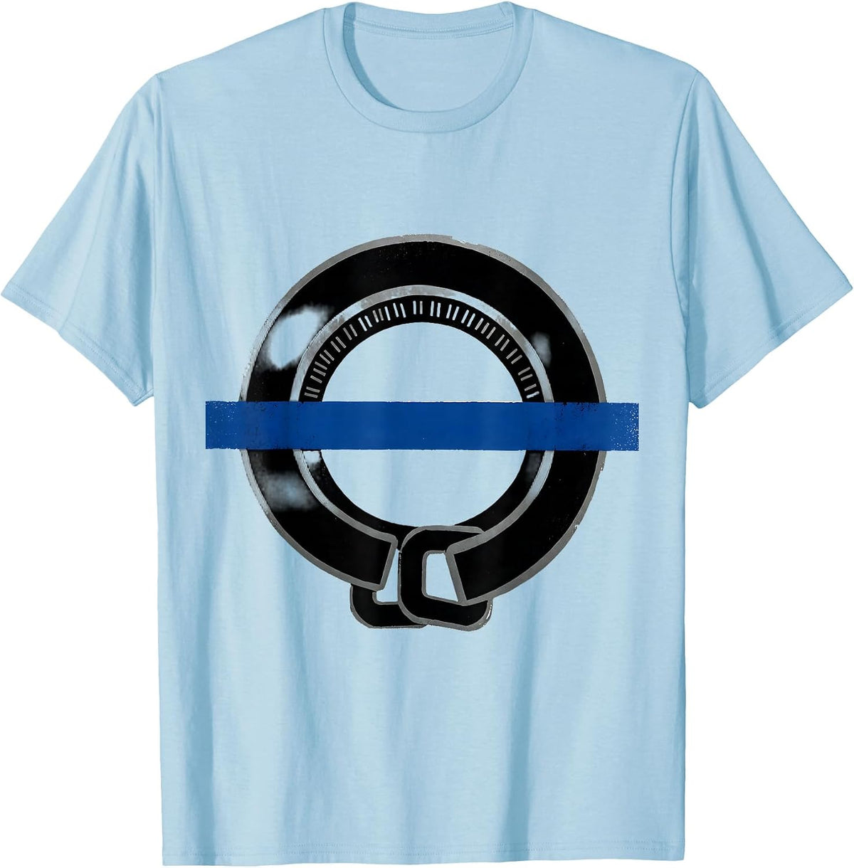 Men's Thin Blue Line Badge Ring Police Support Screenprint T-Shirt - Baby Blue