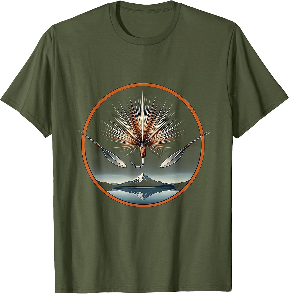 Men's Vintage Tin Fishing Tackle and Flies Illustration T-Shirt - Olive Green