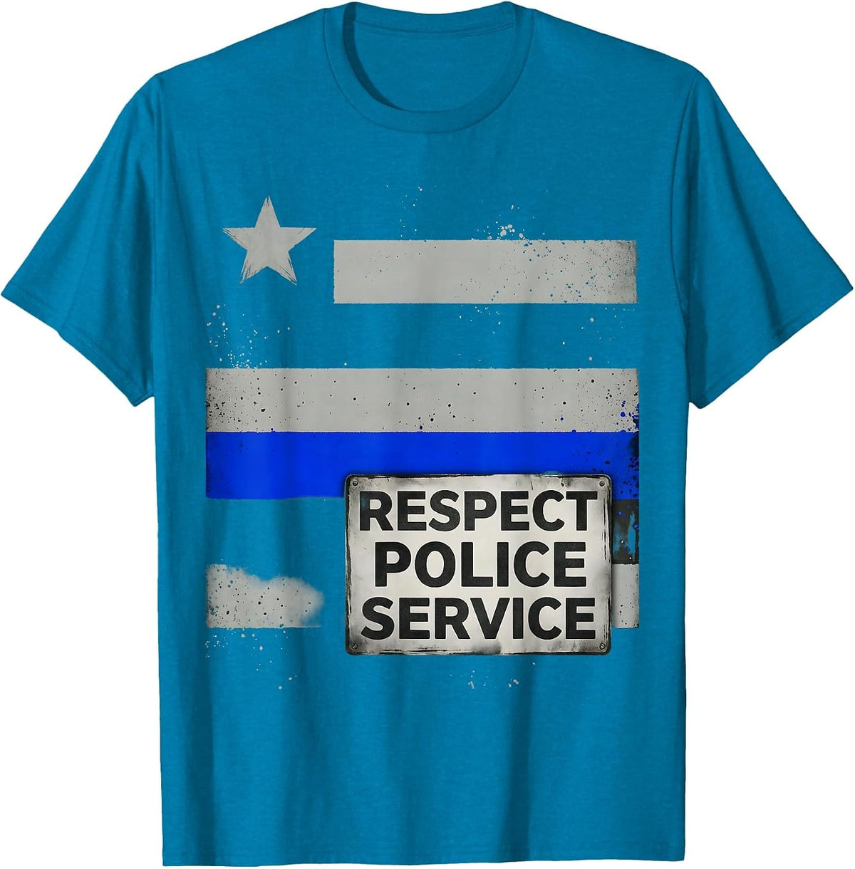 Respect Police Service Vintage Thin Blue Line Law T-Shirt - Sapphire Blue