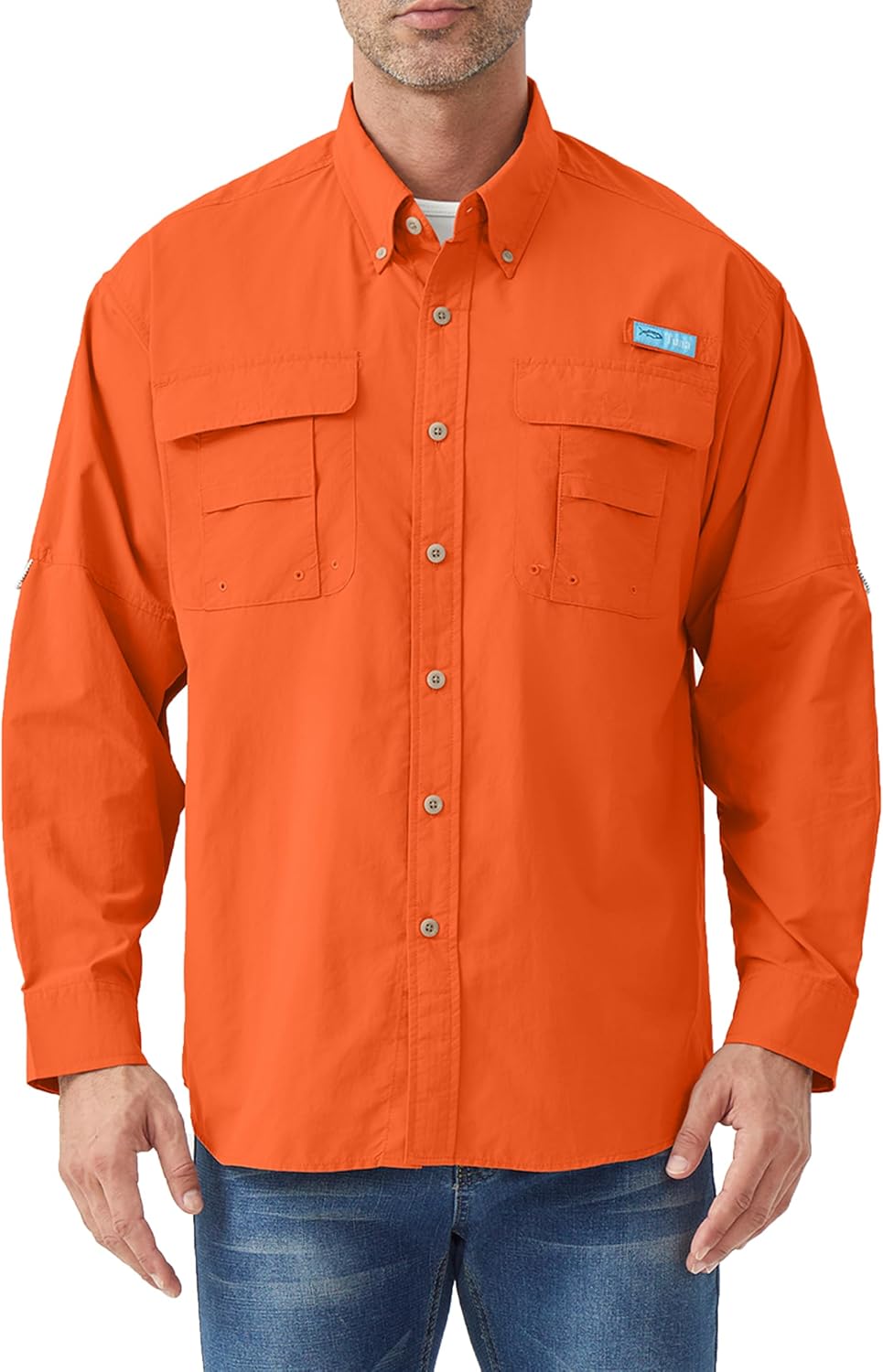 Tuna Men's Fishing Long Sleeve Shirts - UPF 50+ Sun Protection Quick-Dry Water-Resistant Button Down Shirt for Men - Spicy