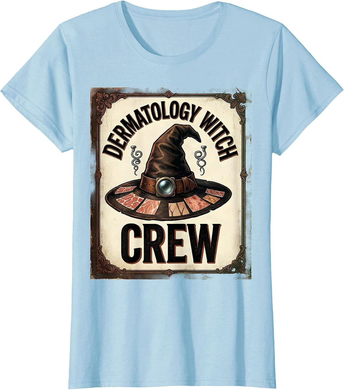 Women's Dermatology Witch Crew Vintage Dermatology Halloween Crew T-Shirt - Baby Blue